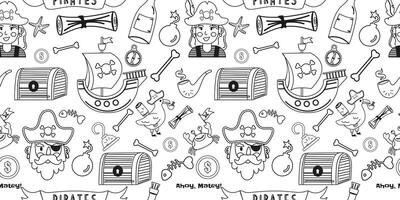 Pirate outline elements seamless pattern in flat vector