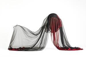 Black and Red Sheer Fabric Draped on a White Background photo