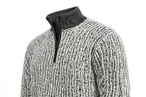 Close up of a knitted sweater with a zipper photo
