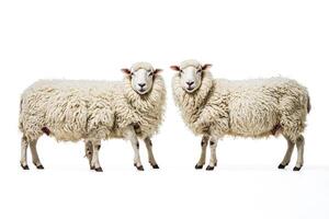 Two Sheep Standing Side by Side, Isolated on White Background photo