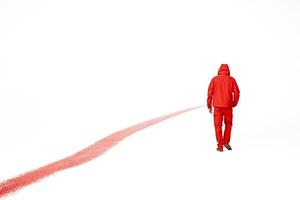 Man in Red Walking on a Red Line photo