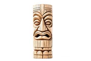 Wooden Tiki Totem Pole with Carved Face photo
