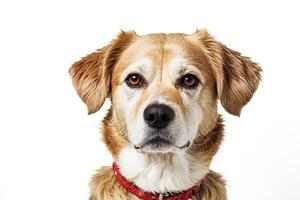 Golden Retriever Dog with Red Collar Looking at Camera photo