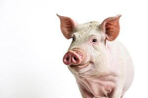 Close-up of a piglet's face with a white background photo