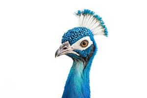 Close-Up Portrait of a Peacock with Blue Feathers photo