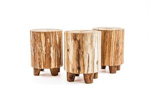 Three Rustic Wooden Stools photo