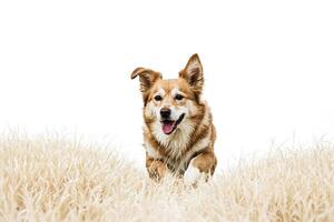 Happy Dog Running Through Grass photo