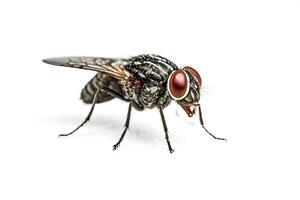 Close-up of a housefly with red eyes photo