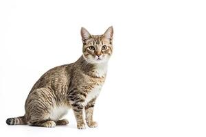Tabby Cat Sitting on White Background photo