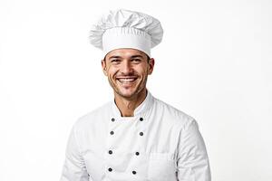 Portrait of a smiling chef in a white uniform photo