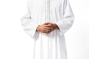 Man in White Robe with Hands Clasped photo