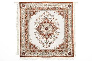 Decorative Wall Hanging with Intricate Floral Pattern and White Fringe photo