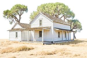 White Farmhouse with Trees in a Field photo