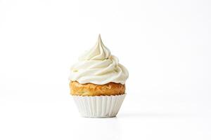 White Cream Cupcake Isolated on White Background photo