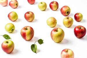 Fresh red and green apples isolated on white background photo