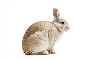 Adorable fluffy bunny rabbit isolated on white background photo