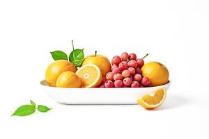 Fresh Fruit Bowl with Grape, Orange and Lemon photo
