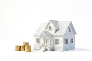 House Model and Stack of Coins photo
