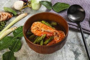 Prawn with asparagus and spices photo