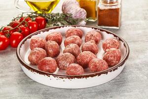 Uncooked raw beef meatball minced photo