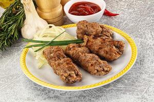 Beef kebab minced meat with onion photo