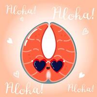 Red fish salmon character concept. Aloha card vector
