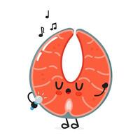 Red fish salmon sings into a microphone character vector