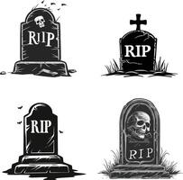 set of tombstones with skulls and tombstone with the words rip and rip vector