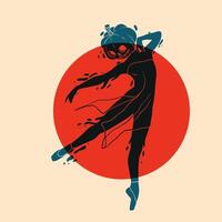 Silhouette of a ballerina, a dancer with a pumpkin instead of a head in a jump. Design element for Halloween, posters, prints for clothing, banners, covers, websites, social networks, logo. Risograph vector