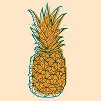 Pineapple. Colorful cute screen printing effect. Riso print effect. Graphic element for fabric, textile, clothing, wrapping paper, wallpaper, poster. vector
