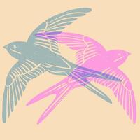 Swallow. Colorful cute screen printing effect. Riso print effect. Graphic element for fabric, textile, clothing, wrapping paper, wallpaper vector