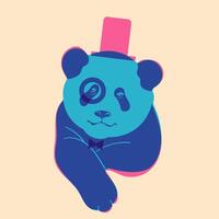 Panda in hat. Avatar, badge, poster, logo templates, print. illustration in a minimalist style with Riso print effect. Flat cartoon style vector