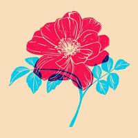 Wild rose. Colorful cute screen printing effect. Riso print effect. Graphic element for fabric, textile, clothing, wrapping paper, wallpaper vector