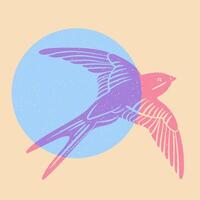 Swallow. Colorful cute screen printing effect. Riso print effect. Graphic element for fabric, textile, clothing, wrapping paper, wallpaper vector