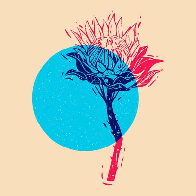 Beautiful flowers. Colorful cute screen printing effect. Riso print effect. illustration. Graphic element for fabric, textile, clothing, wrapping paper, wallpaper