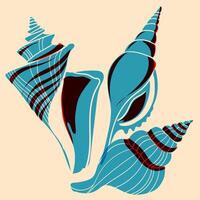 Sea shell. Colorful cute screen printing effect. Riso print effect. llustration with riso print effeckt. Graphic element for fabric, textile, clothing, wrapping paper, wallpaper, poster. vector
