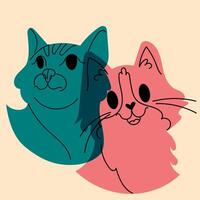 Cats. Avatar, badge, poster, logo templates, print. illustration in a minimalist style with Riso print effect. Flat cartoon style vector