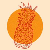 Pineapple. Colorful cute screen printing effect. Riso print effect. Graphic element for fabric, textile, clothing, wrapping paper, wallpaper, poster. vector
