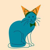 Cat. Avatar, badge, poster, logo templates, print. illustration in a minimalist style with Riso print effect. Flat cartoon style vector