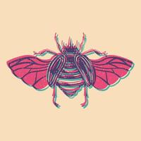 Beetle. Colorful cute screen printing effect. Riso print effect. . Graphic element for fabric, textile, clothing, wrapping paper, wallpaper vector