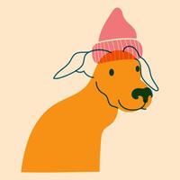 Dog, puppy in cap, hat. Avatar, badge, poster, logo templates, print. illustration in a minimalist style with Riso print effect. Flat cartoon style vector
