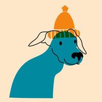 Dog, puppy in cap, hat. Avatar, badge, poster, logo templates, print. illustration in a minimalist style with Riso print effect. Flat cartoon style vector