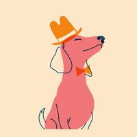 Dog, puppy in cap, hat. Avatar, badge, poster, logo templates, print. illustration in a minimalist style with Riso print effect. Flat cartoon style vector