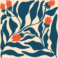 Floral abstract elements. Botanical composition. Modern trendy Matisse minimal style. Floral poster, invite. vector