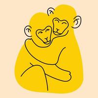 Two monkeys hugging. Avatar, badge, poster, logo templates, print. illustration in flat cartoon style vector