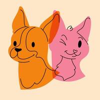 Dog and cat. Avatar, badge, poster, logo templates, print. illustration in a minimalist style with Riso print effect. Flat cartoon style vector