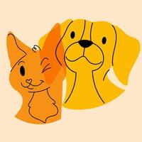 Dog and cat. Avatar, badge, poster, logo templates, print. illustration in a minimalist style with Riso print effect. Flat cartoon style vector