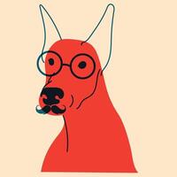 Dog, puppy in glasses. Avatar, badge, poster, logo templates, print. illustration in a minimalist style with Riso print effect. Flat cartoon style vector