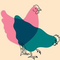 Colorful, fancy chicken. Avatar, badge, poster, logo templates, print. illustration with Riso print effect in flat cartoon style vector