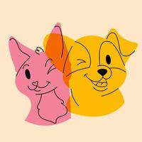 Dog and cat. Avatar, badge, poster, logo templates, print. illustration in a minimalist style with Riso print effect. Flat cartoon style vector
